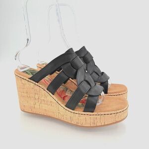 Born BOC Women Cora Sandal Size 11 Black Wedge Platform Vegan Leather Slide Mule